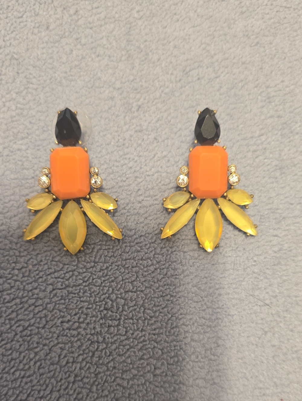 J Crew Gold-Tone Statement Drop Earrings with Black, Orange and Yellow Stones